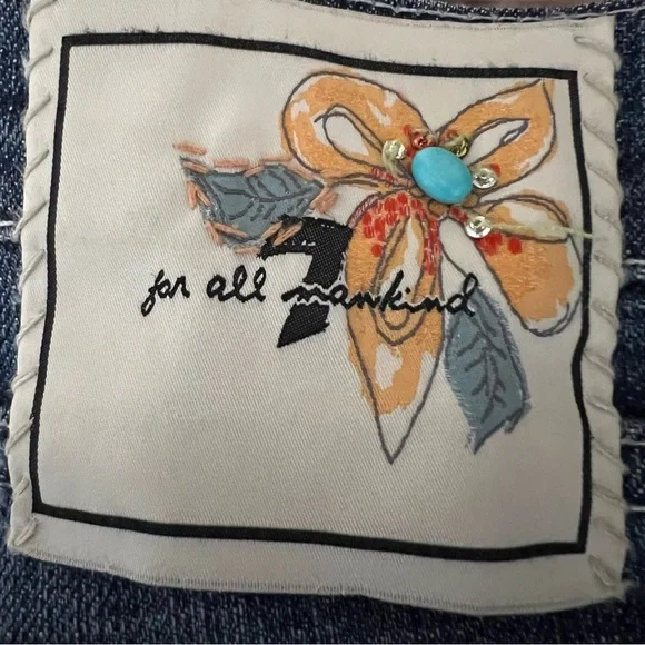 7 For All Mankind Low Rise Bootcut Jeans Sz 30 Classic Y2K Flare Flower Patch - Picture 6 of 11